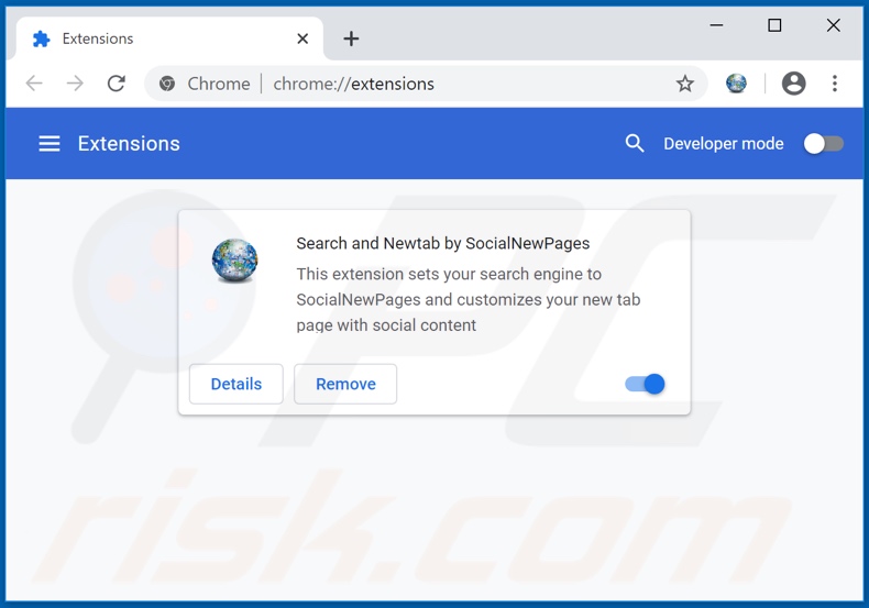 Removing search.socialnewpagessearch.com related Google Chrome extensions