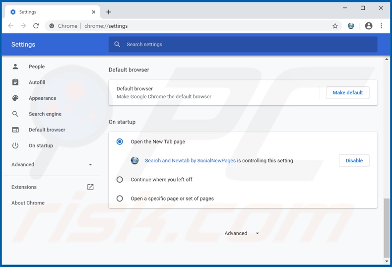 Removing search.socialnewpagessearch.com from Google Chrome homepage