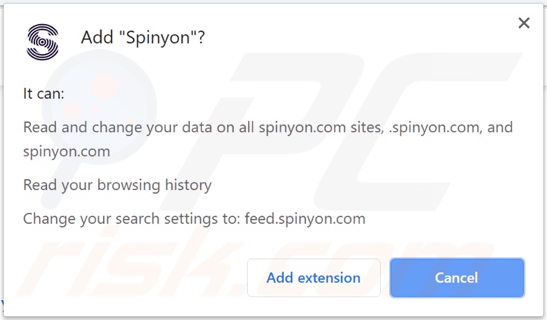 Spinyon browser hijacker asking for permissions