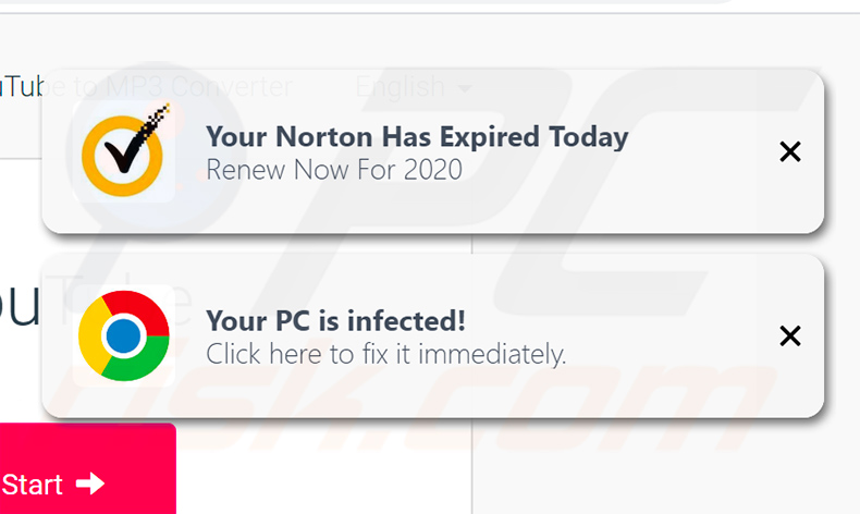 Intrusive ads promoting Your Windows 10 is infected with 5 viruses! scam