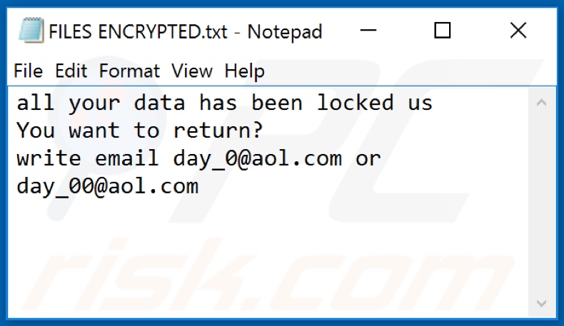 0day0 ransomware text file (FILES ENCRYPTED.txt)
