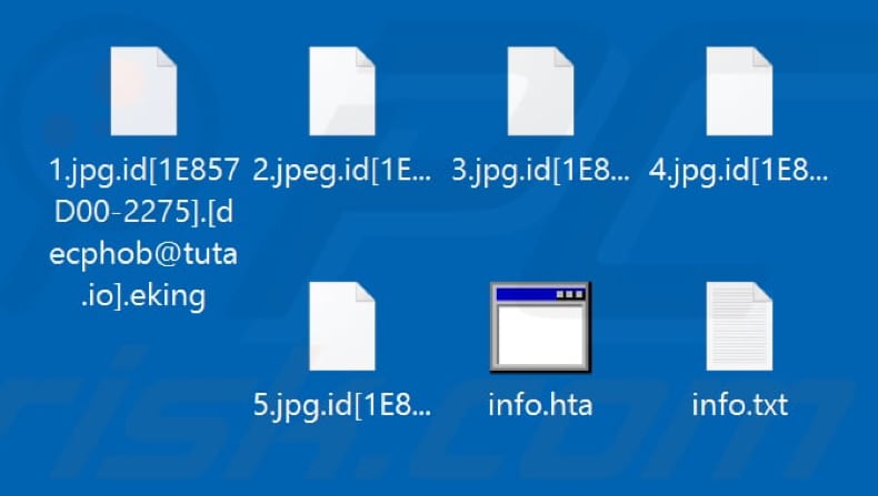 Files encrypted by Eking ransomware (.eking extension)