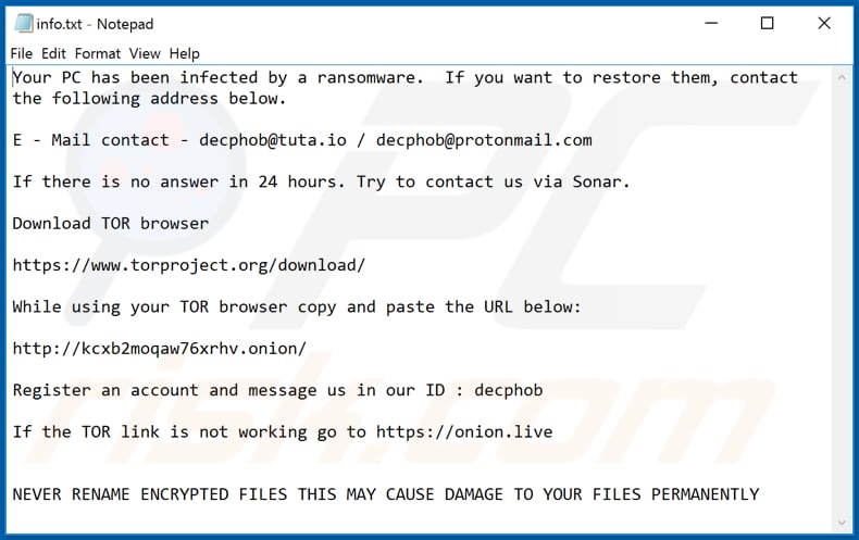 Eking ransomware text file