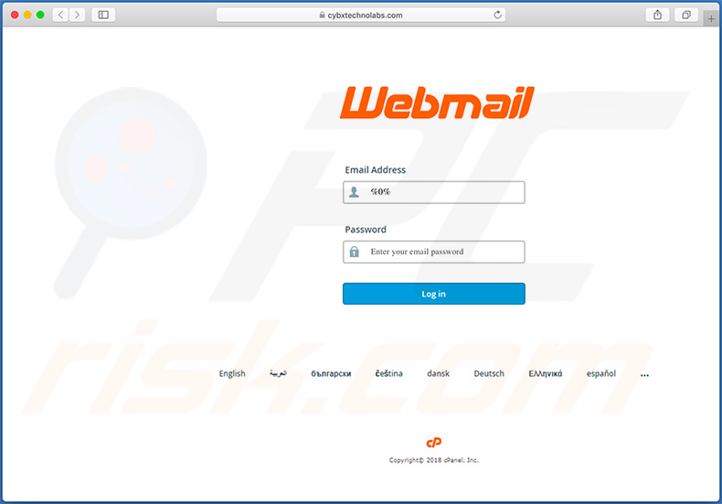 Falsche webmail Anmeldeseite (cybxtechnolabs.com)