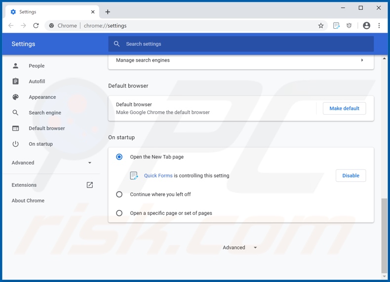 hquick-forms.com von der Google Chrome Startseite entfernen