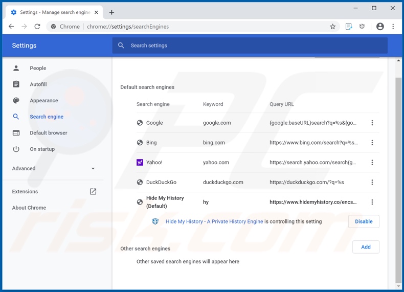 hquick-forms.com von der Google Chrome Standardsuchmaschine entfernen