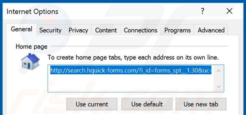 hquick-forms.com von der Internet Explorer Startseite entfernen