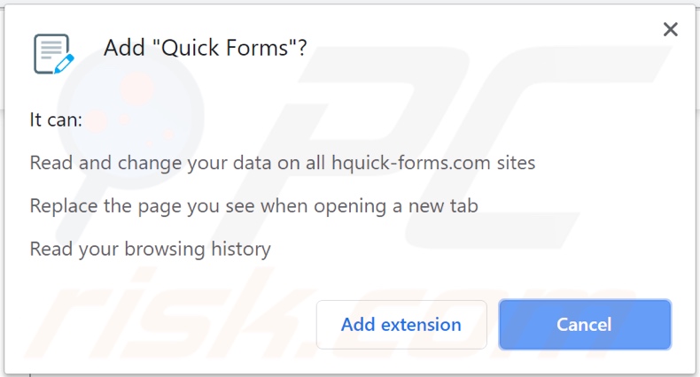 Quick Forms Browserentführer bittet um Genehmigungen