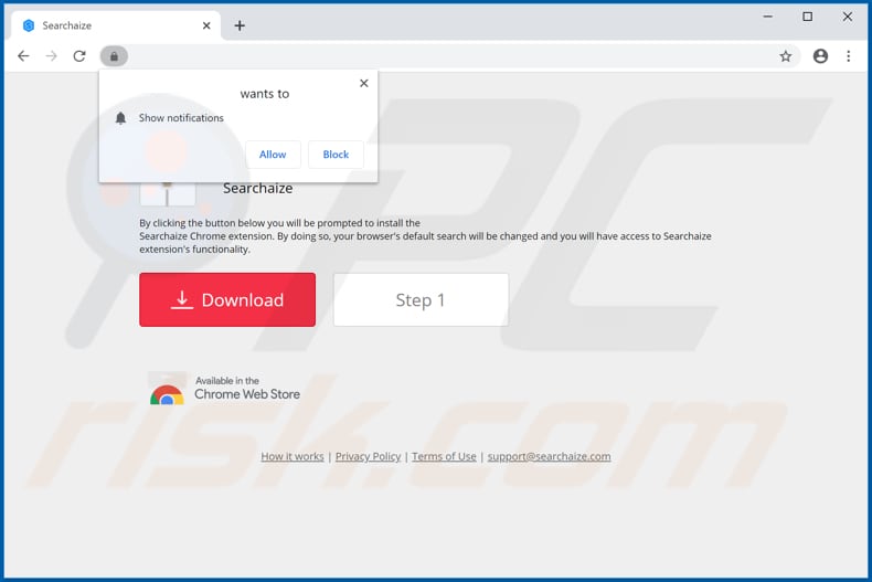Website used to promote Searchaize browser hijacker