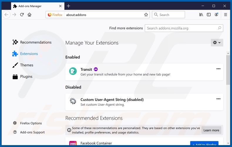 Mit securedserch.com verwandte Mozilla Firefox Erweiterungen entfernen