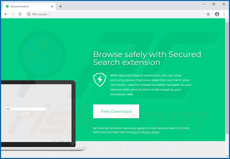 Webseite zur Förderung des Secured Search Browserentführers