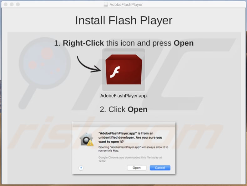fake adobe flash player installer setup first step