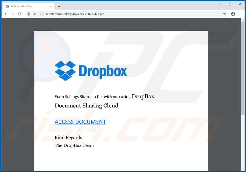 Dropbox E-Mail-Betrug Pdf Dokument führt zu Dropbox