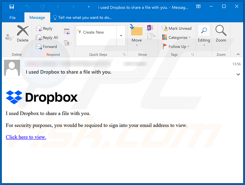 Dropbox Email Scam E-Mail Spam-Kampagne