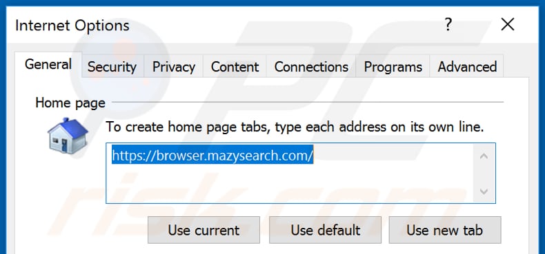 Removing browser.mazysearch.com from Internet Explorer homepage