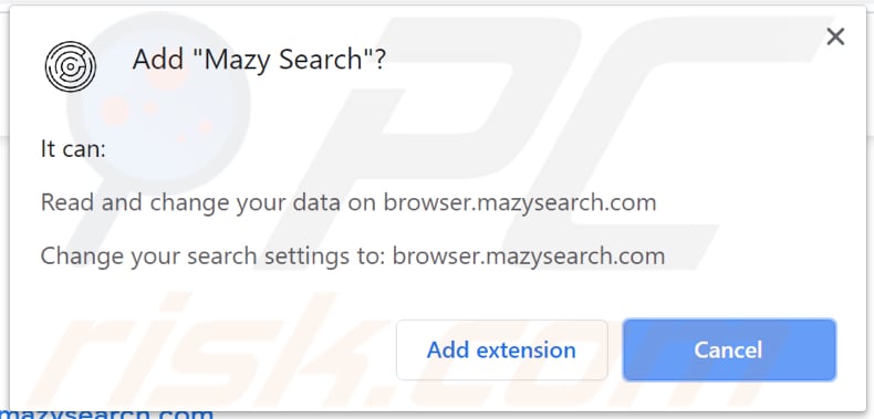 mazy search browser hijacker asks for a permission to be installed