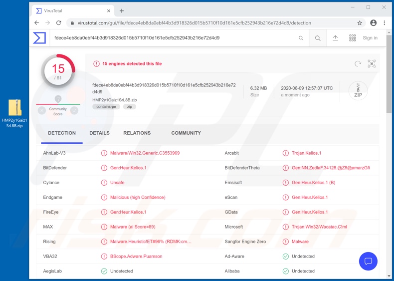 Mekotio Malware Erkennungen auf VirusTotal