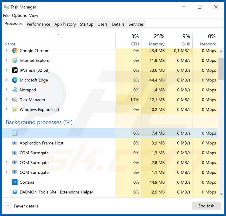 VenomRAT Malware-Prozess im Task-Manager