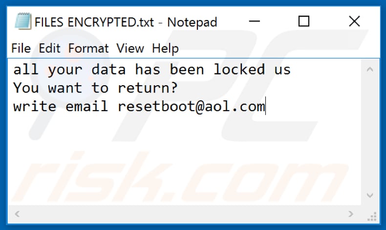 .BOOT ransomware text file (FILES ENCRYPTED.txt)