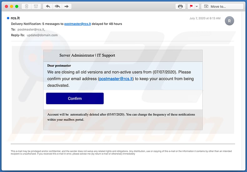 Spam-E-Mail phishing email credentials (2020-07-13) - Beispiel 2