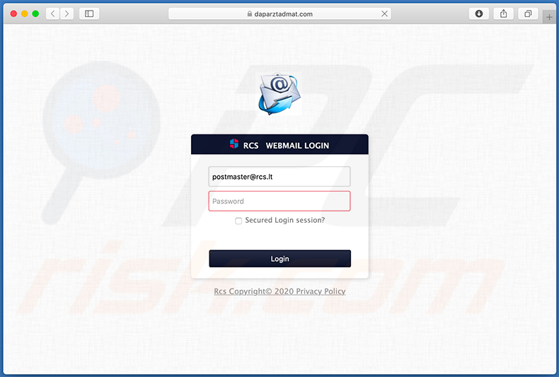 Email credential phishing Seite - daparztadmat.com