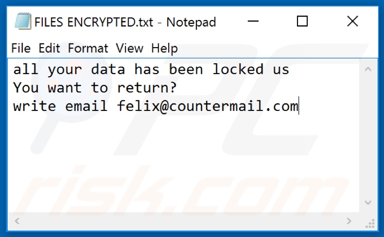Felix ransomware text file (FILES ENCRYPTED.txt)
