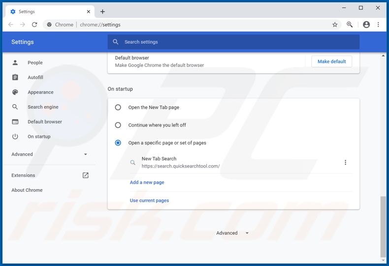 quicksearchtool.com von der Google Chrome Startseite entfernen