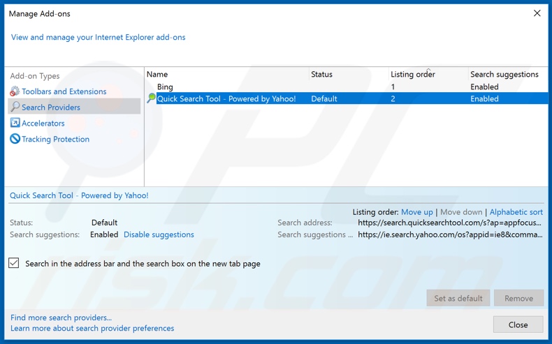 quicksearchtool.com von der Explorer Standardsuchmaschine entfernen