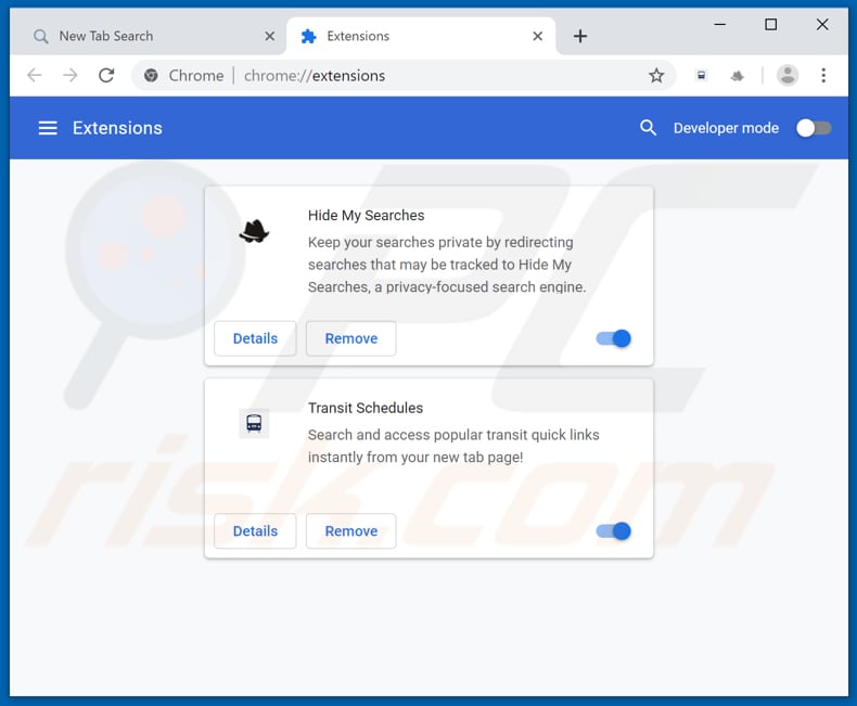 Mit stormsearch.net verwandte Google Chrome Erweiterungen entfernen