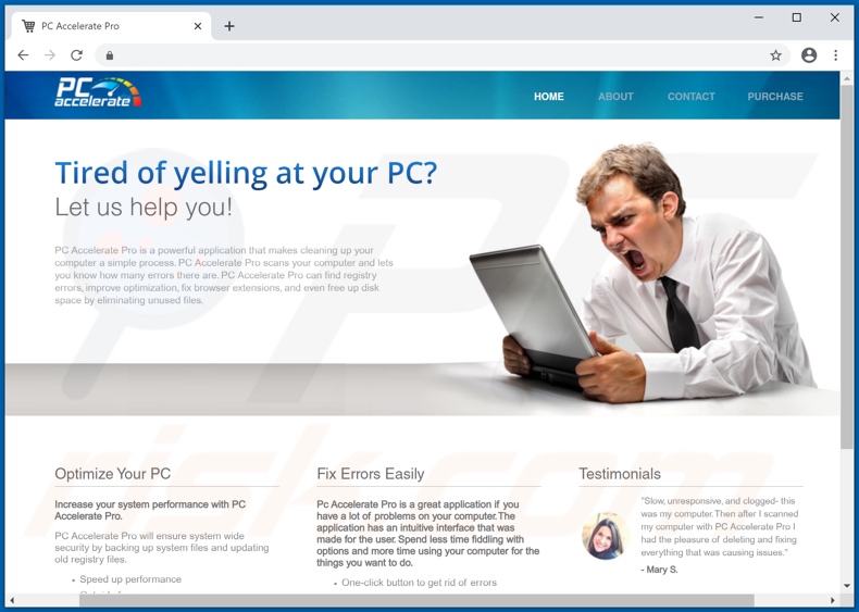 Website used to promote PC Accelerate PUA