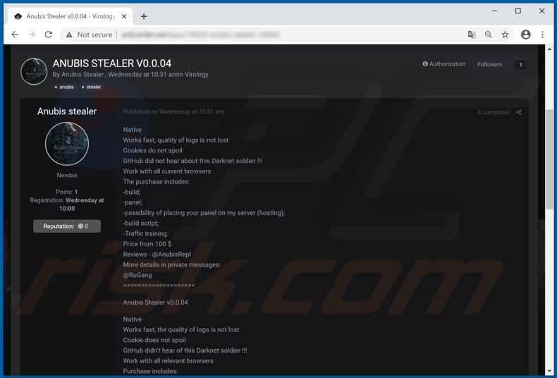 anubis stealer for sale on hacker forum