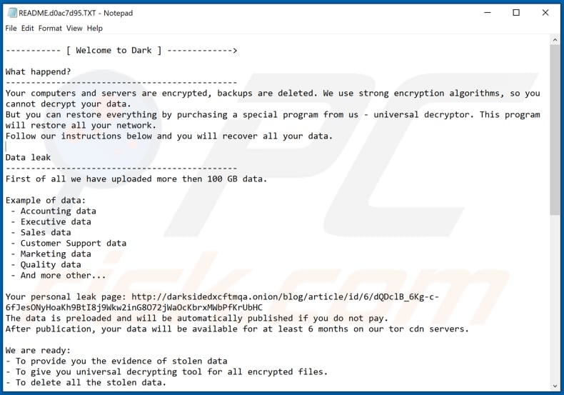 DarkSide decrypt instructions (README.[victim's_ID].TXT)