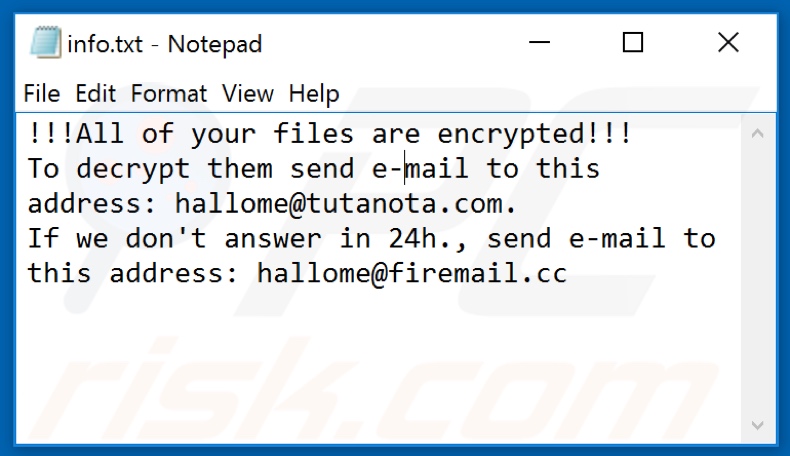 Devoe ransomware text file (info.txt)