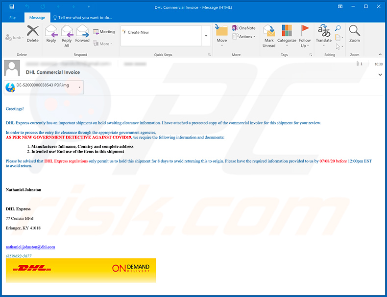 Spam-Email mit dem Thema DHL Express zur Verbreitung von AgentTesla