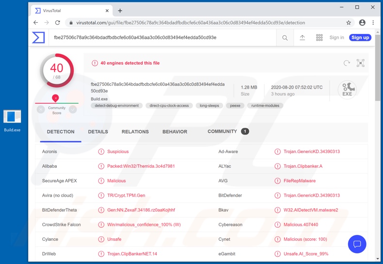 E-Clipper Malware Erkennungen auf VirusTotal