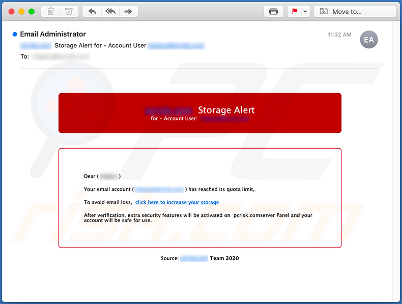 Mail Quota benannte Spam-E-Mail zur Förderung der Phishing Webseite (2020-08-19)