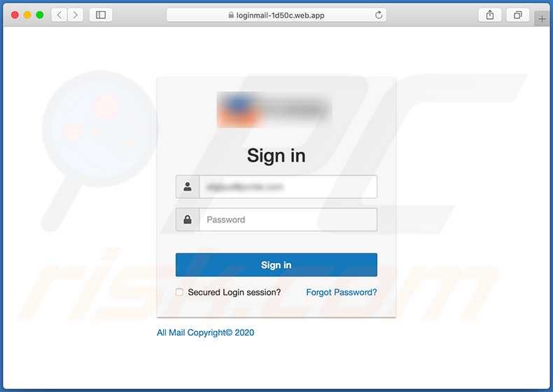 Phishing Webseite gefördert von der Mail Quota benannten Spam-E-Mail