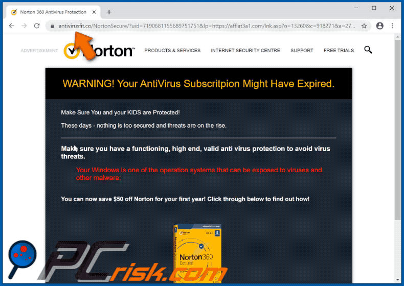 antivirusfit.co Webseite zeigt den Das Norton Abonnment ist heute abgelaufen Pop-up-Betrug
