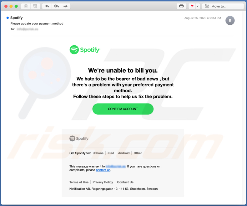 Spotify E-Mail-Betrug E-Mail-Spamkampagne