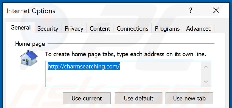 Removing charmsearching.com from Internet Explorer homepage