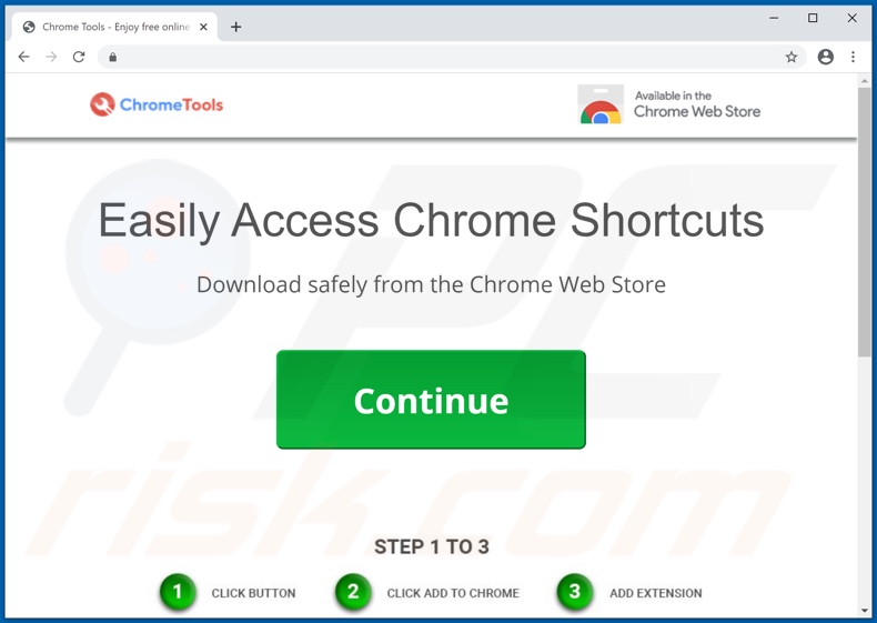 Webseite, die Chrome Tools Adware fördert
