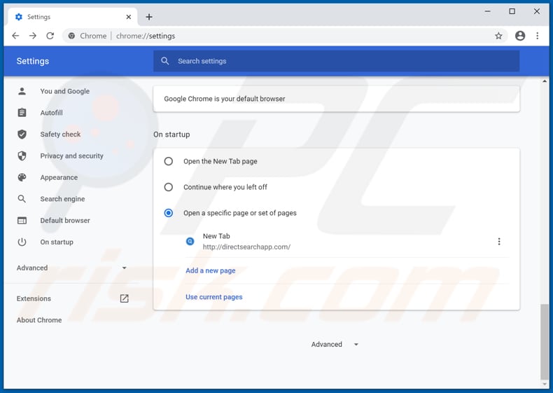 directsearchapp.com von der Google Chrome Startseite entfernen