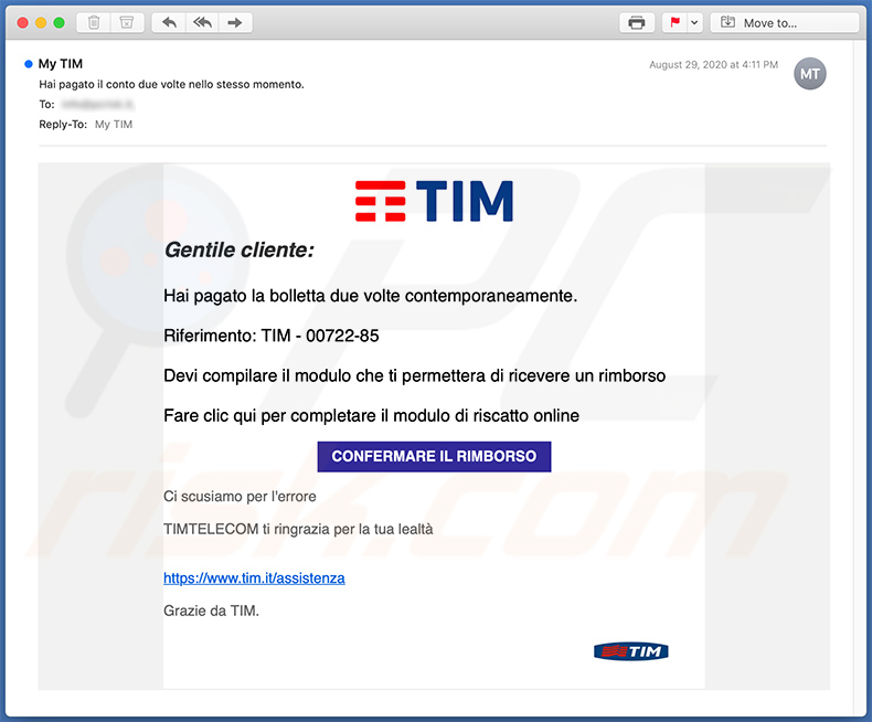 Italienische Spam-E-Mail für Phishing Zwecke