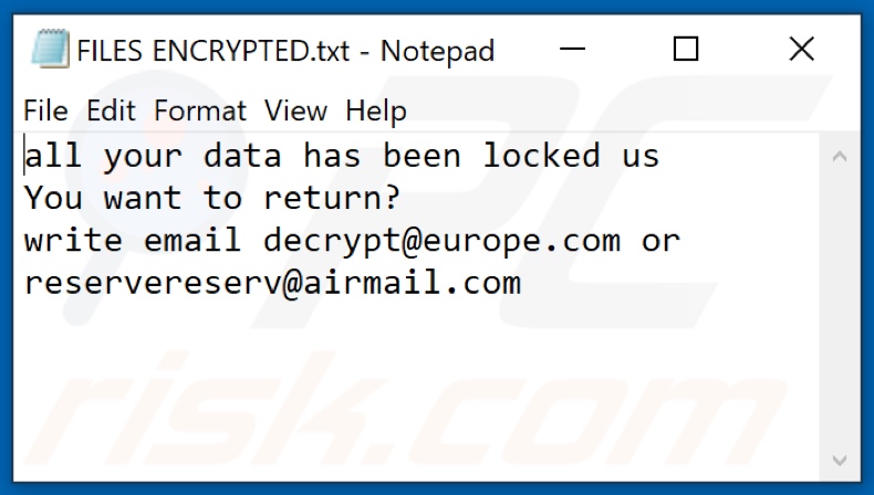 Eur ransomware text file (FILES ENCRYPTED.txt)