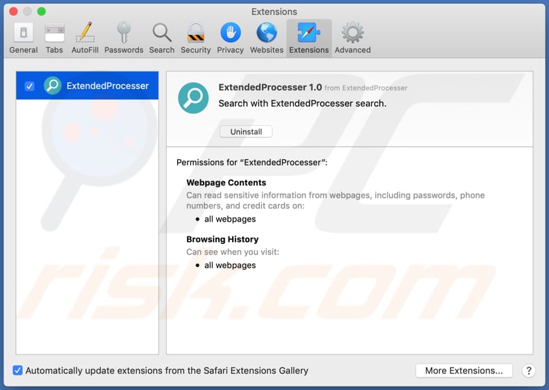 extendedprocesser adware safari extension