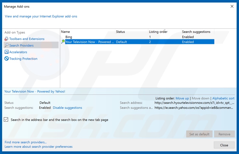 Removing movie-searches.com from Internet Explorer default search engine