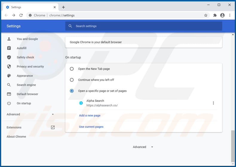 alphasearch.co von der Google Chrome Startseite entfernen