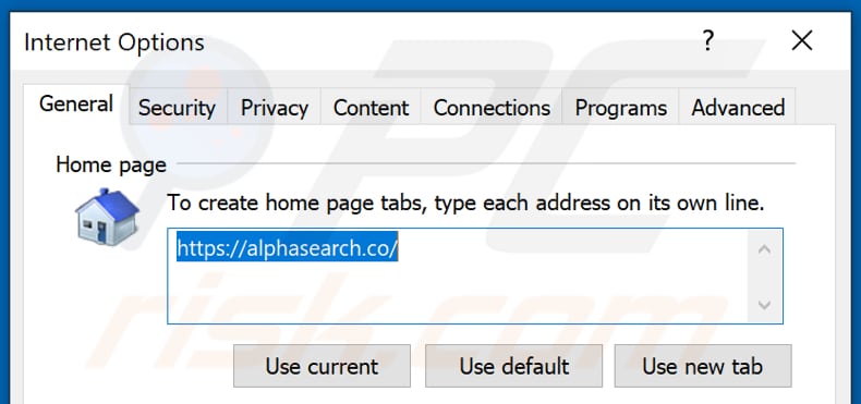 alphasearch.co von der Internet Explorer Startseite entfernen