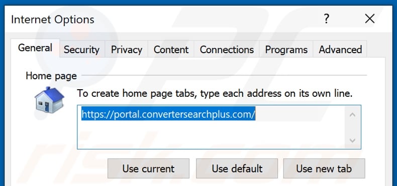 Removing convertersearchplus.com from Internet Explorer homepage