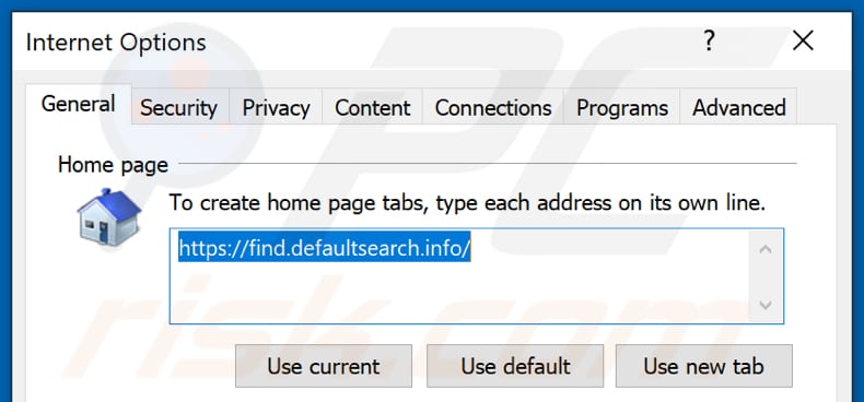 Removing find.defaultsearch.info from Internet Explorer homepage
